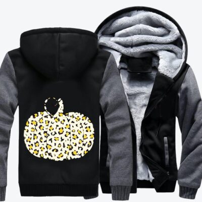 Plaid Leopard Halloween Pumpkin Halloween Fleece Zip Hoodie Jacket 2