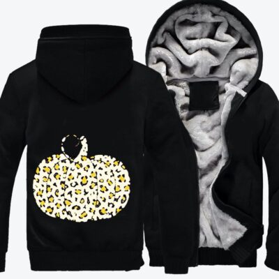 Plaid Leopard Halloween Pumpkin Halloween Fleece Zip Hoodie Jacket 3