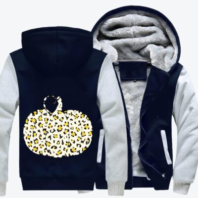 Plaid Leopard Halloween Pumpkin Halloween Fleece Zip Hoodie Jacket
