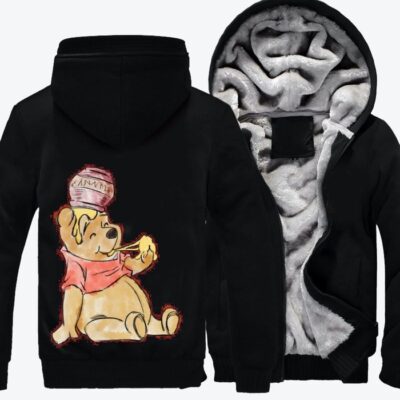 Pooh Bear Watercolor Winnie the Pooh Fleece Zip Hoodie Jacket 3