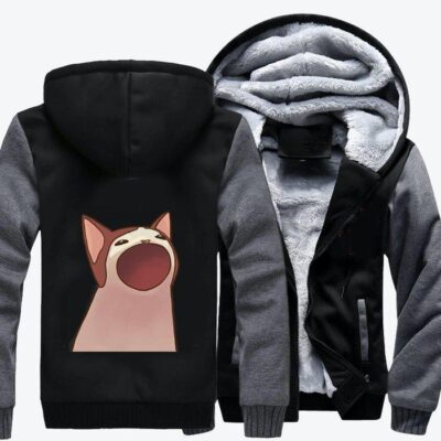 Pop Cat With Open Mouth Cat Fleece Zip Hoodie Jacket 2