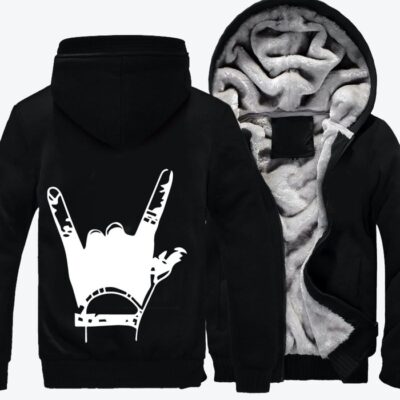 Punk Rock Gloves Bracelet Rock and roll Fleece Zip Hoodie Jacket 3