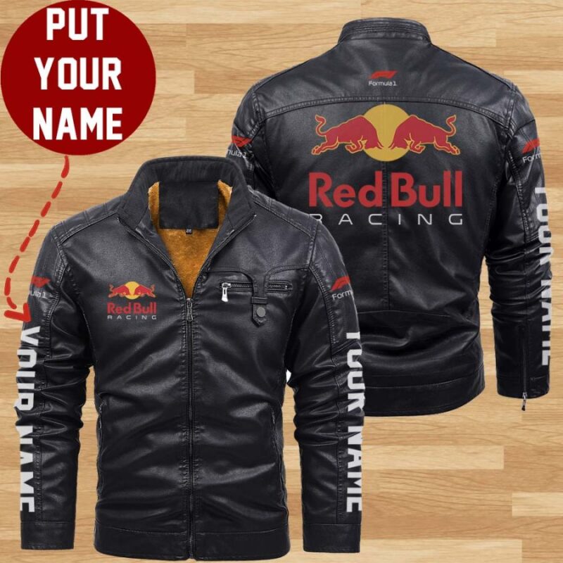 Red Bull Racing Personalized Fleece Leather Jacket CFLJ014 1