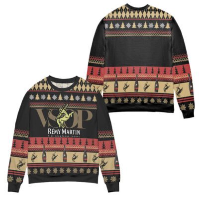 Remy Martin Cognac Snowflake & Pine Tree Pattern Ugly Christmas Sweater - Black