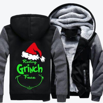 Resting Grinch Face Grinch Fleece Zip Hoodie Jacket 2