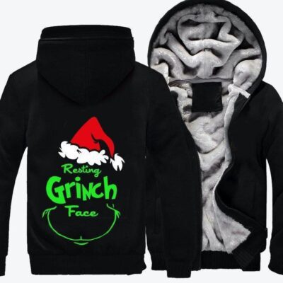 Resting Grinch Face Grinch Fleece Zip Hoodie Jacket 3