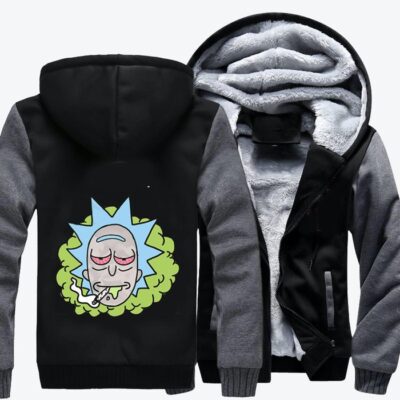 Rick With Red Eyes Is Smoking Rick And Morty Fleece Zip Hoodie Jacket 2