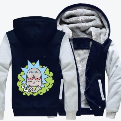 Rick With Red Eyes Is Smoking Rick And Morty Fleece Zip Hoodie Jacket