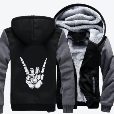 Rock Hand Bones Rock and roll Fleece Zip Hoodie Jacket 2
