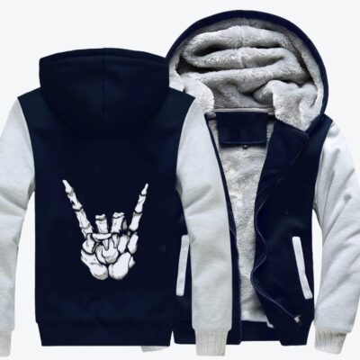 Rock Hand Bones Rock and roll Fleece Zip Hoodie Jacket