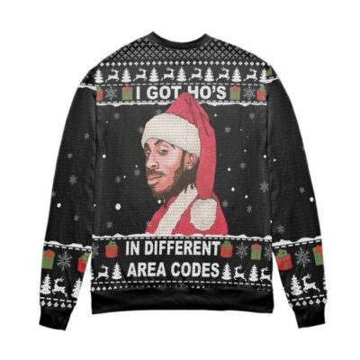 Roddy Ricch I Git Hos In Different Area Codes Snowflake Pattern Ugly Christmas Sweater Black 1