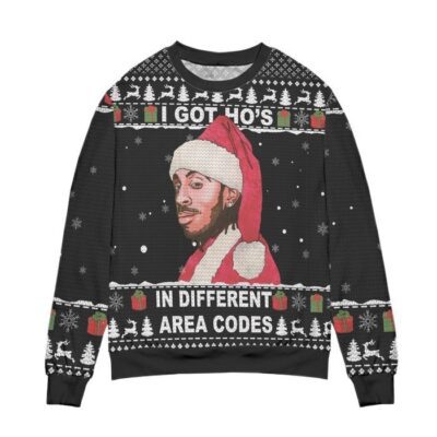 Roddy Ricch I Git Hos In Different Area Codes Snowflake Pattern Ugly Christmas Sweater Black 2