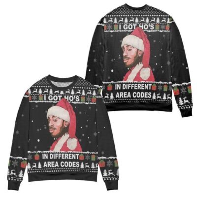 Roddy Ricch I Git Ho's In Different Area Codes Snowflake Pattern Ugly Christmas Sweater - Black