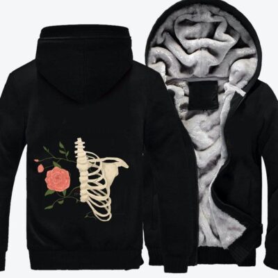 Roses Bloom On Bones Flower Fleece Zip Hoodie Jacket 3