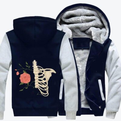 Roses Bloom On Bones Flower Fleece Zip Hoodie Jacket