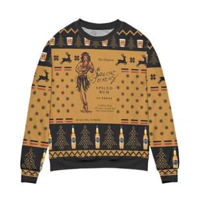 Sailor Jerry Spiced Rum Snowflake and Reindeer Ugly Christmas Sweater 2