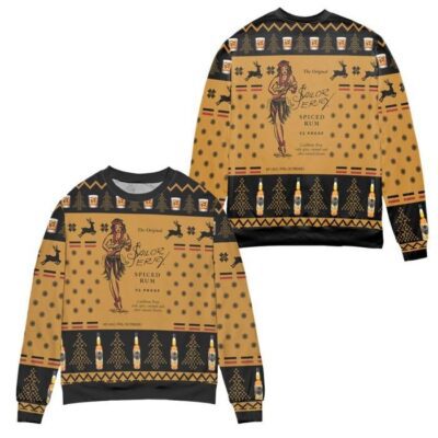 Sailor Jerry Spiced Rum Snowflake and Reindeer Ugly Christmas Sweater