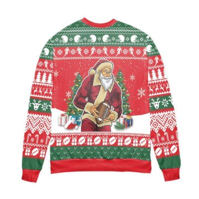 Santa Claus Football Snowflake Pattern Ugly Christmas Sweater Red Green 2