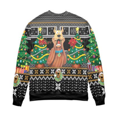 Santa Scoopy Doo And Christmas Tree Ugly Christmas Sweater - Black 2 Santa Scoopy Doo And Christmas Tree Ugly Christmas Sweater Black 2
