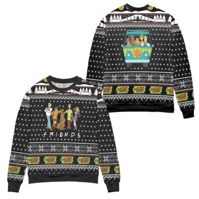 Scooby Doo Crew Friends Snowflake Pattern Ugly Christmas Sweater - Black