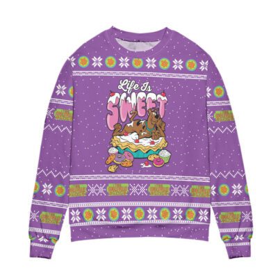 Scooby Doo Life Is Sweet Snowflake Ugly Christmas Sweater - Purple 1 Scooby Doo Life Is Sweet Snowflake Ugly Christmas Sweater Purple 1