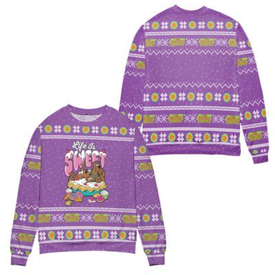 Scooby Doo Life Is Sweet Snowflake Ugly Christmas Sweater - Purple