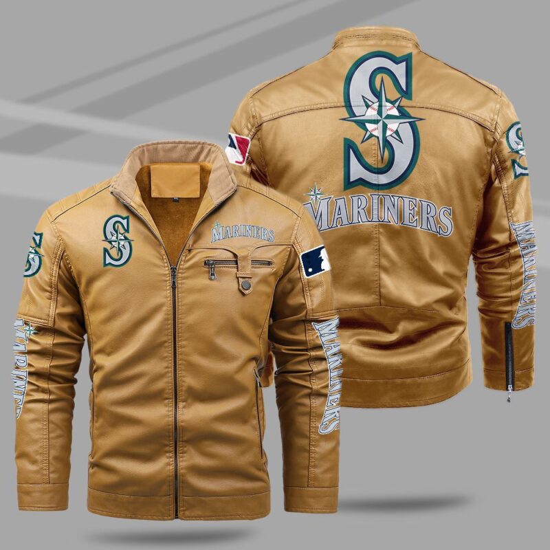 Seattle Mariners Fleece Leather Jacket CFLJ029 1