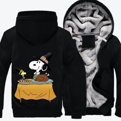 Snoopy With Turkey Thanksgiving Fleece Zip Hoodie Jacket 3