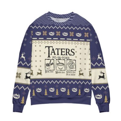 Taters Potatoes Recipe Pine Tree Reindeer Pattern Ugly Christmas Sweater 2