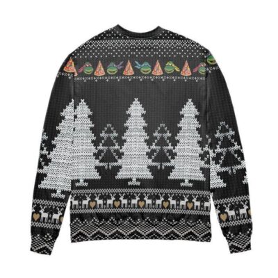 Teenage Mutant Ninja Turtles All I Care About Is Pizza Pine Tree Ugly Christmas Sweater Black 2