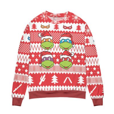 Teenage Mutant Ninja Turtles Pine Tree and Stars Ugly Christmas Sweater Red 2