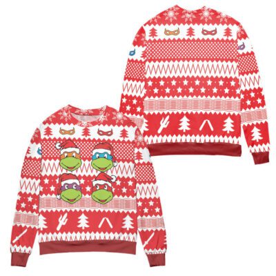 Teenage Mutant Ninja Turtles Pine Tree and Stars Ugly Christmas Sweater - Red