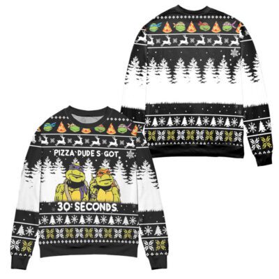 Teenage Mutant Ninja Turtles Pizza Dude's Got 30 Seconds Ugly Christmas Sweater - Black