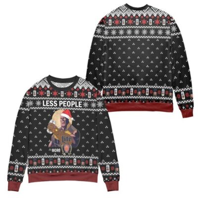 Thanos Less People More Miller Lite Snowflake Pattern Ugly Christmas Sweater - Black