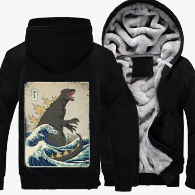 The Great Godzilla Off Kanagawa Ukiyo e Fleece Zip Hoodie Jacket 3