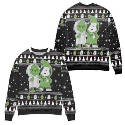 The Grinch And Snoopy Ugly Christmas Sweater - Black