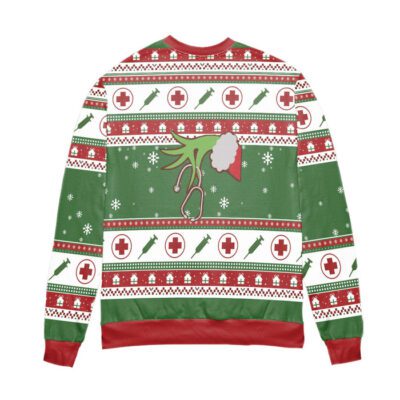 The Grinch Hand Holding Nurse Stethoscope Ugly Christmas Sweater 2