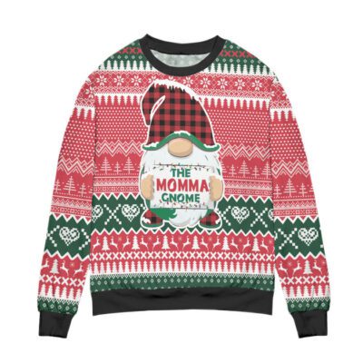 The Moma Gnome Reindeer Snowflake Pattern Ugly Christmas Sweater Red 1