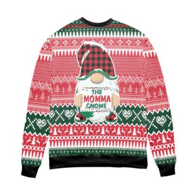 The Moma Gnome Reindeer Snowflake Pattern Ugly Christmas Sweater Red 2