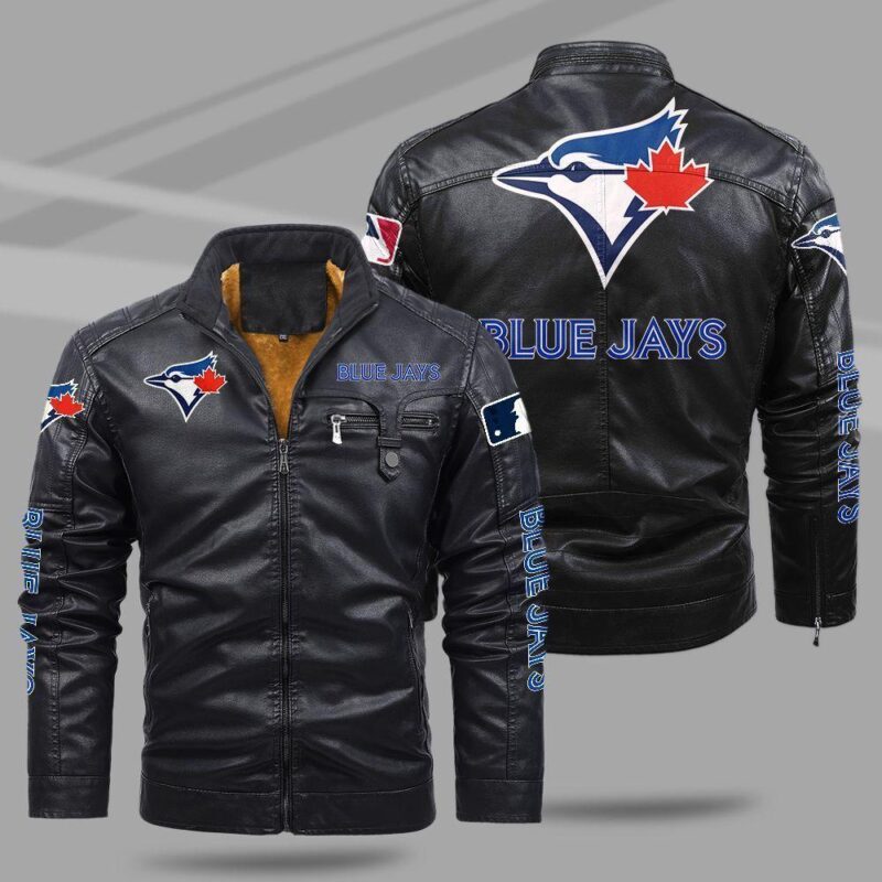 Toronto Blue Jays Fleece Leather Jacket CFLJ025 1 1