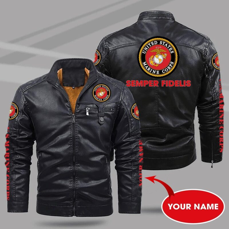 United States Marine Corps Semper Fidelis Custom Name Fleece Leather Jacket CFLJ001 1