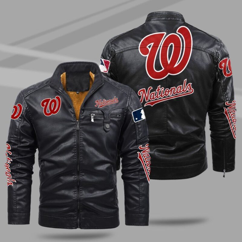 Washington Nationals Fleece Leather Jacket CFLJ024 1 1