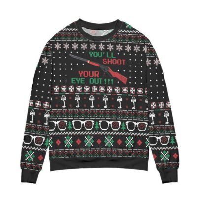 Youll Shoot Your Eye Out Snowflake Pattern Ugly Christmas Sweater Black 1