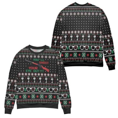 You'll Shoot Your Eye Out! Snowflake Pattern Ugly Christmas Sweater - Black