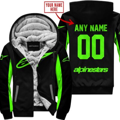 Custom Name Racing Alpinestars Green Fleece Zip Hoodie MFH1558