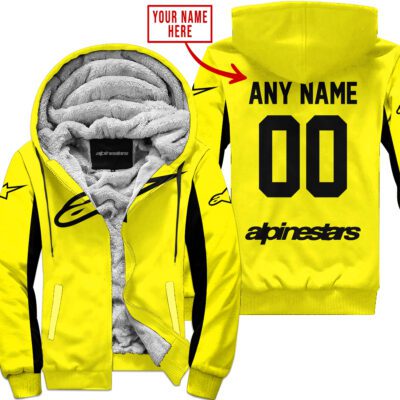 Custom Name Racing Alpinestars Yelow Fleece Zip Hoodie MFH1581