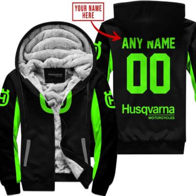 Custom Name Racing Husqvarna Green Fleece Zip Hoodie MFH042