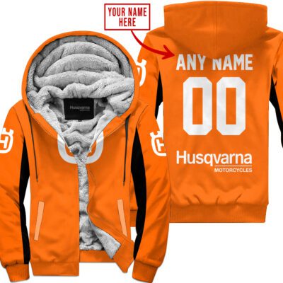 Custom Name Racing Husqvarna Orange Fleece Zip Hoodie MFH050