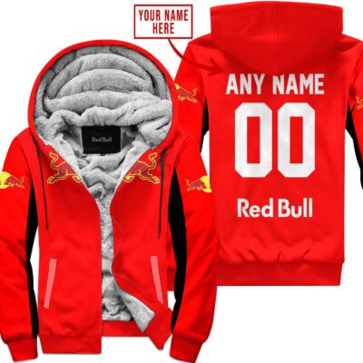 Custom Name Racing Redbull Red Fleece Zip Hoodie MFH1556