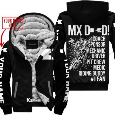 Mx Dad Personalised Gifts For Children & Adults Kawasaki Black White Fleece Zip Hoodie MFH1191